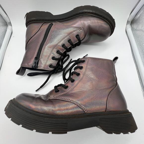 Art Class Combat Boots Girls' Zoe Metallic Zipper Lace-Up Purple Size 3 Ankle - Picture 2 of 8